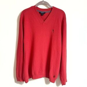 Ashworth Men’s V Neck Long Sleeve Cashmere Blend Sweater Red Pullover Knit M